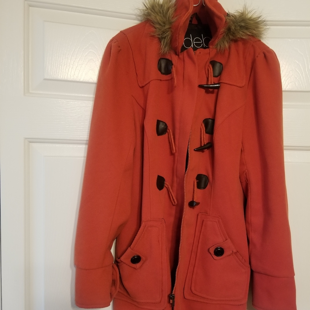 Hooded winter coat with faux fur hood